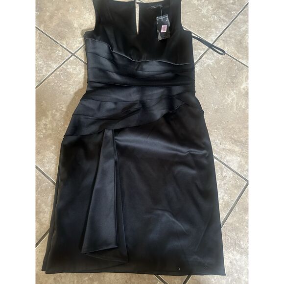 Max & Cleo 4 Satin Structured Ruched Dress Black Lined - Picture 1 of 7